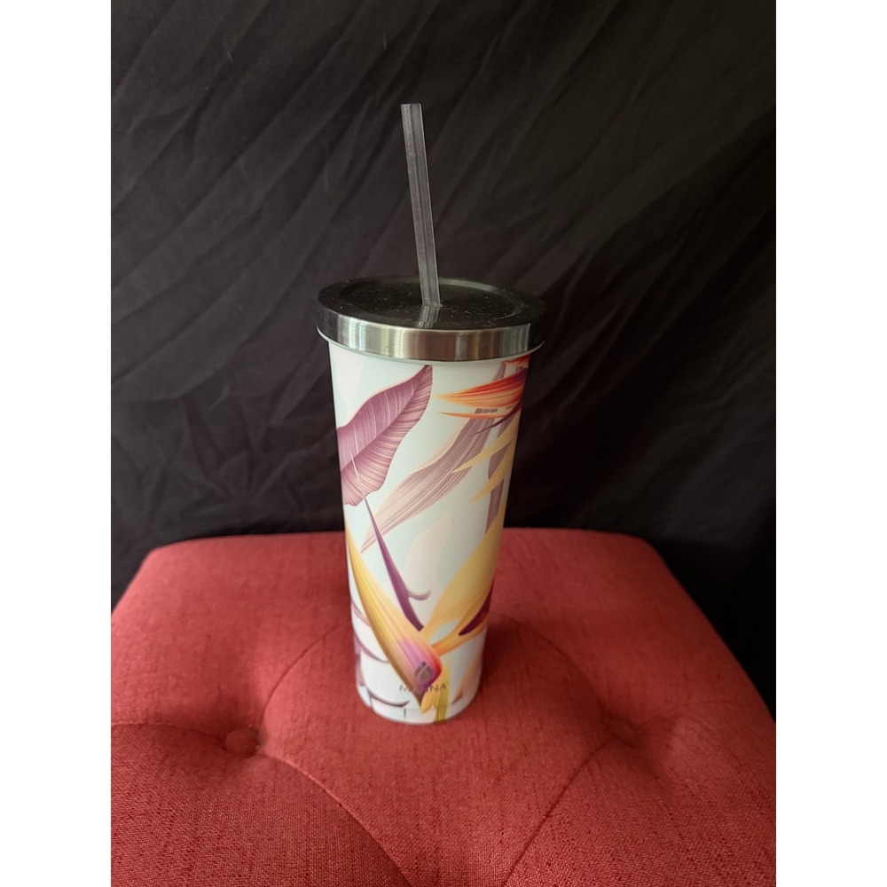 Manna Floral Tropical Bird of Paradise Stainless Steel Insulated Tumbler Straw